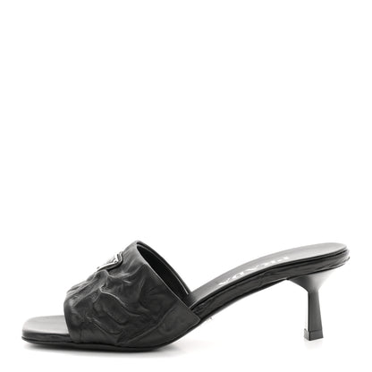 Prada Nappa Antique Metal Triangle Logo 55mm Slide Sandals 36.5 Black 1 of 9