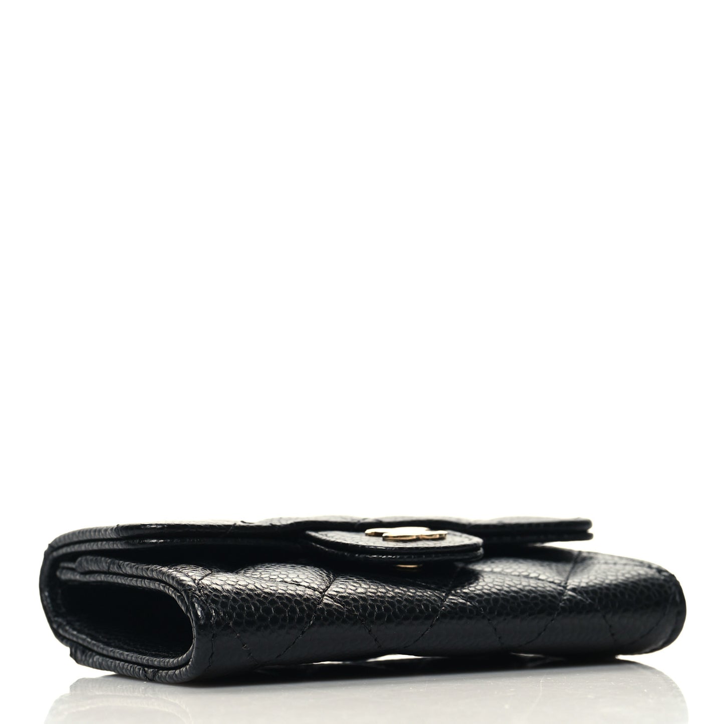 Caviar Quilted Flap Card Holder Wallet Black