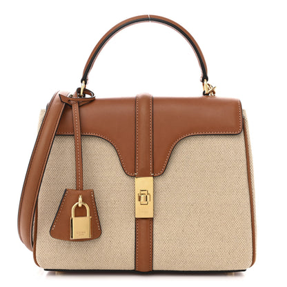 Celine Canvas Calfskin Small 16 Top Handle Bag Natural Tan 1 of 21