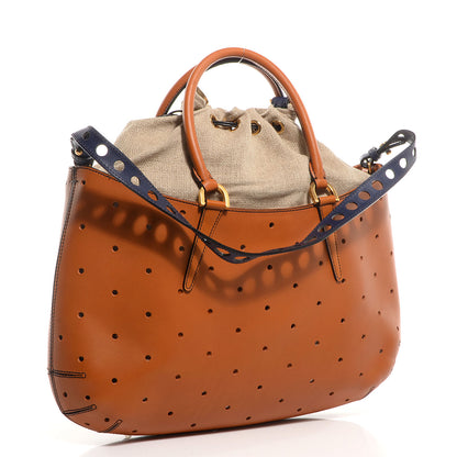Fendi Calfskin Linen Perforated Medium B Fab Tote Miel Grezzo 3 of 9