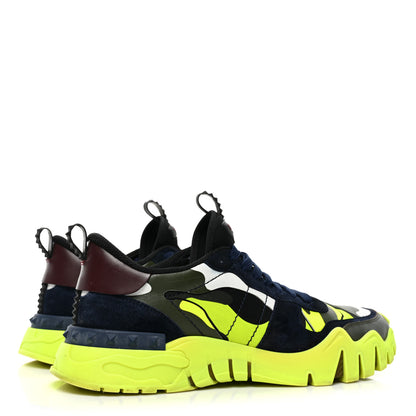 Valentino Garavani Suede Nappa Camouflage Mens Rockrunner Plus Sneakers 45 Black Lime 5 of 11