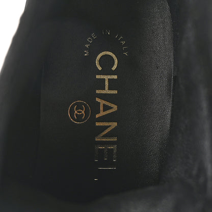 Chanel Shiny Calfskin Velvet Pearl Combat Short Boots 36 Black 7 of 12