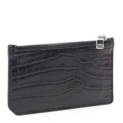 Saint Laurent Calfskin Crocodile Embossed 5 Fragments Zip Pouch Card Holder Blue Marine 2 of 5
