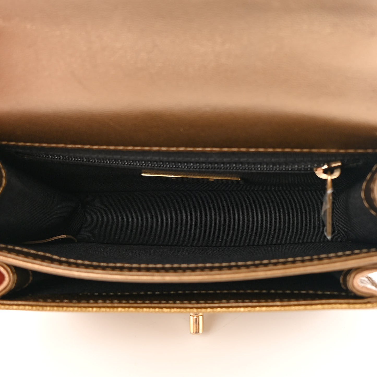 Metallic Calfskin Caviar Quilted Mini Chain Handle Flap Gold