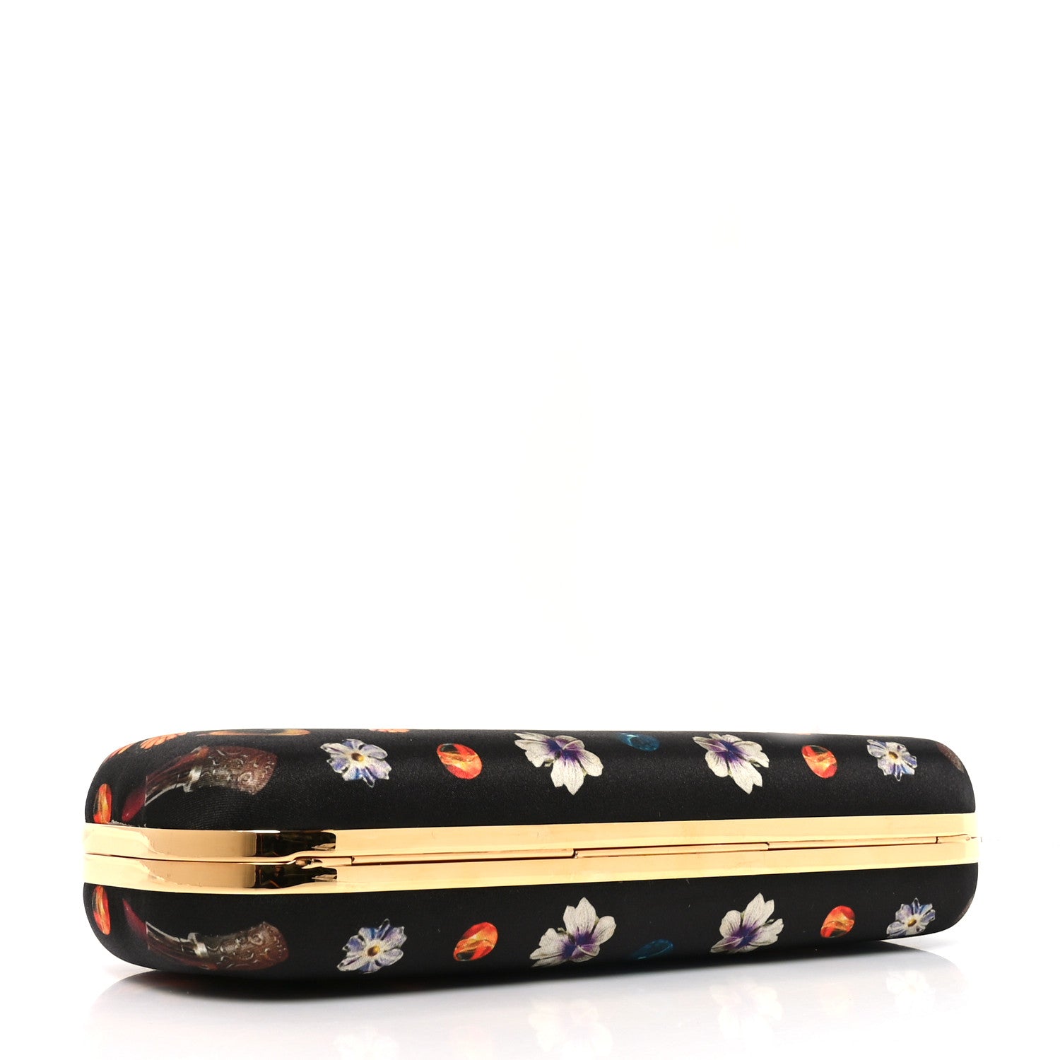 Alexander McQueen Silk Obsession Print Skull Knuckle Box Clutch Black 4 of 9