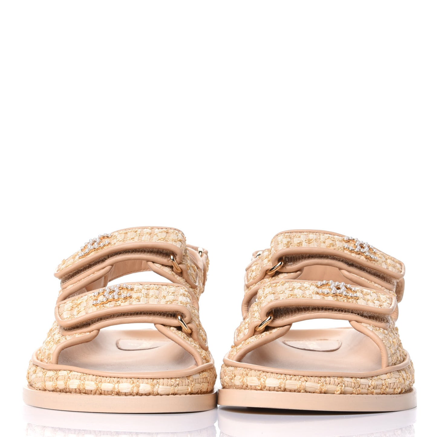 Braided Fabric Velcro Dad Sandals 35 Beige
