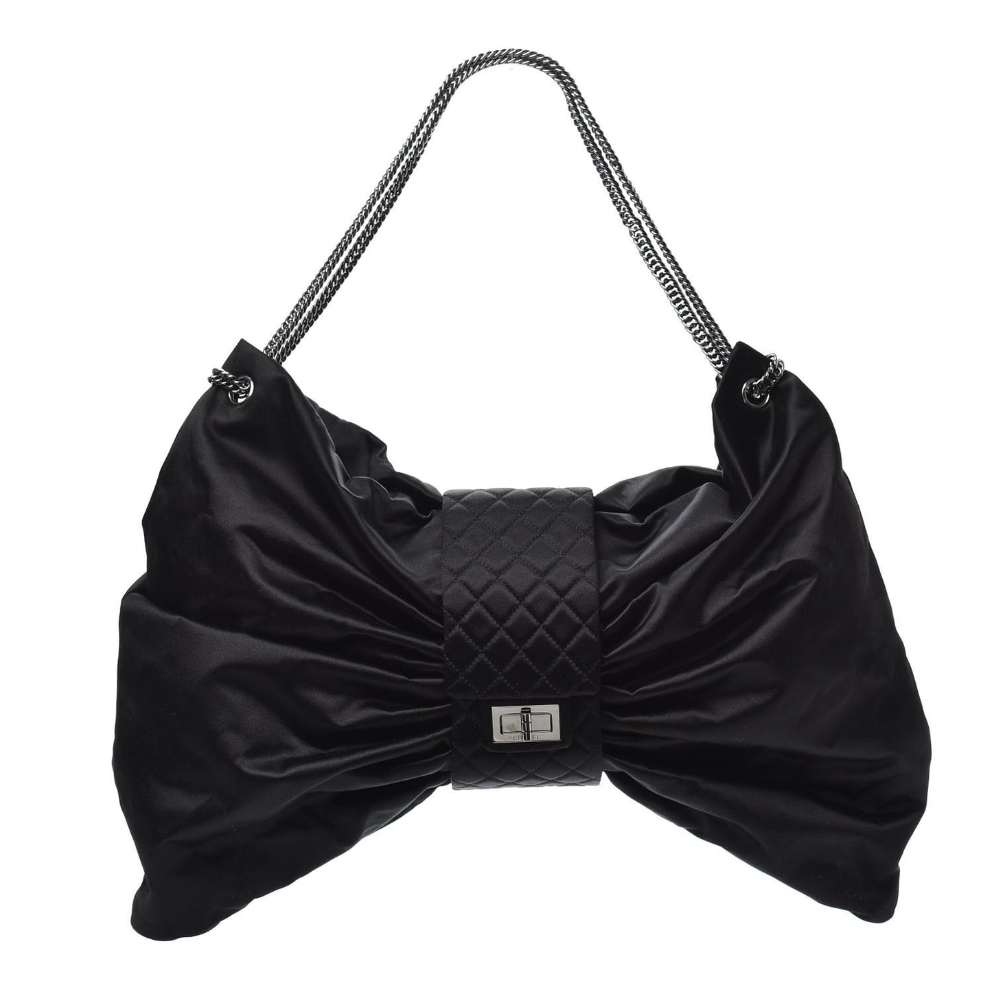 Satin Large Bow Bag Black