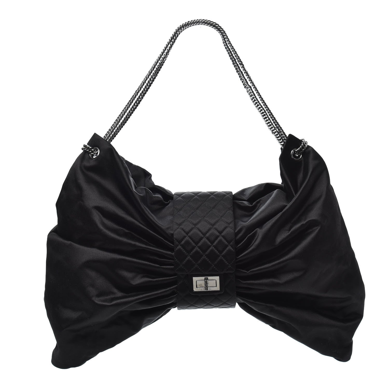 Chanel Satin Large Bow Bag Black 1 of 9
