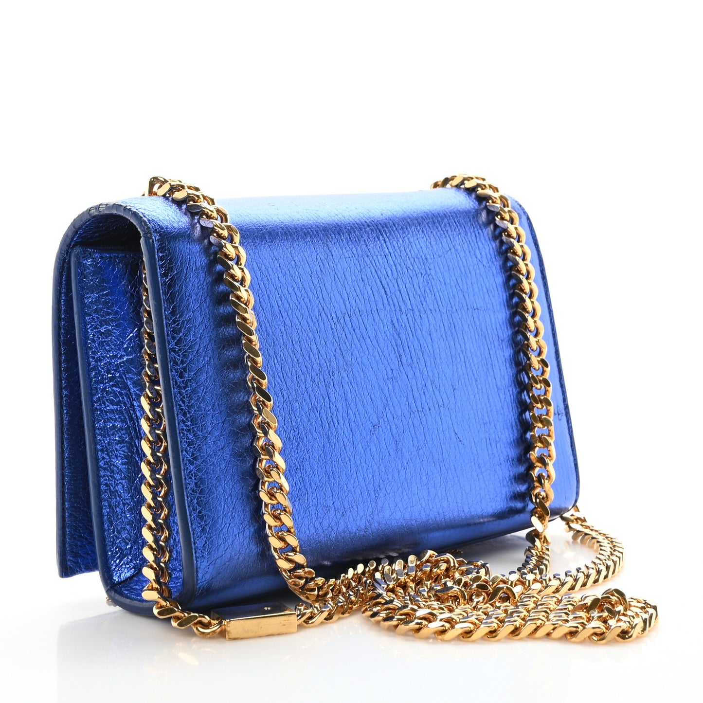 Metallic Calfskin Small Classic Monogram Kate Tassel Satchel Blue Royal