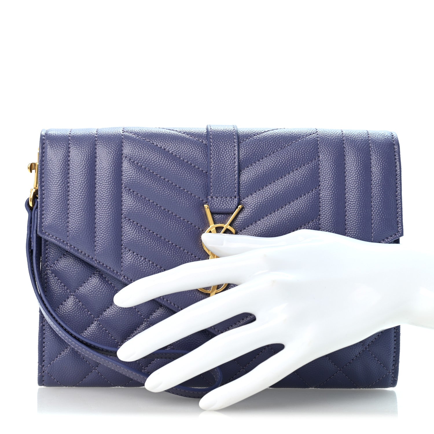Saint Laurent Grain De Poudre Textured Mixed Matelasse Triquilt Monogram Clutch Dark Wisteria 2 of 11