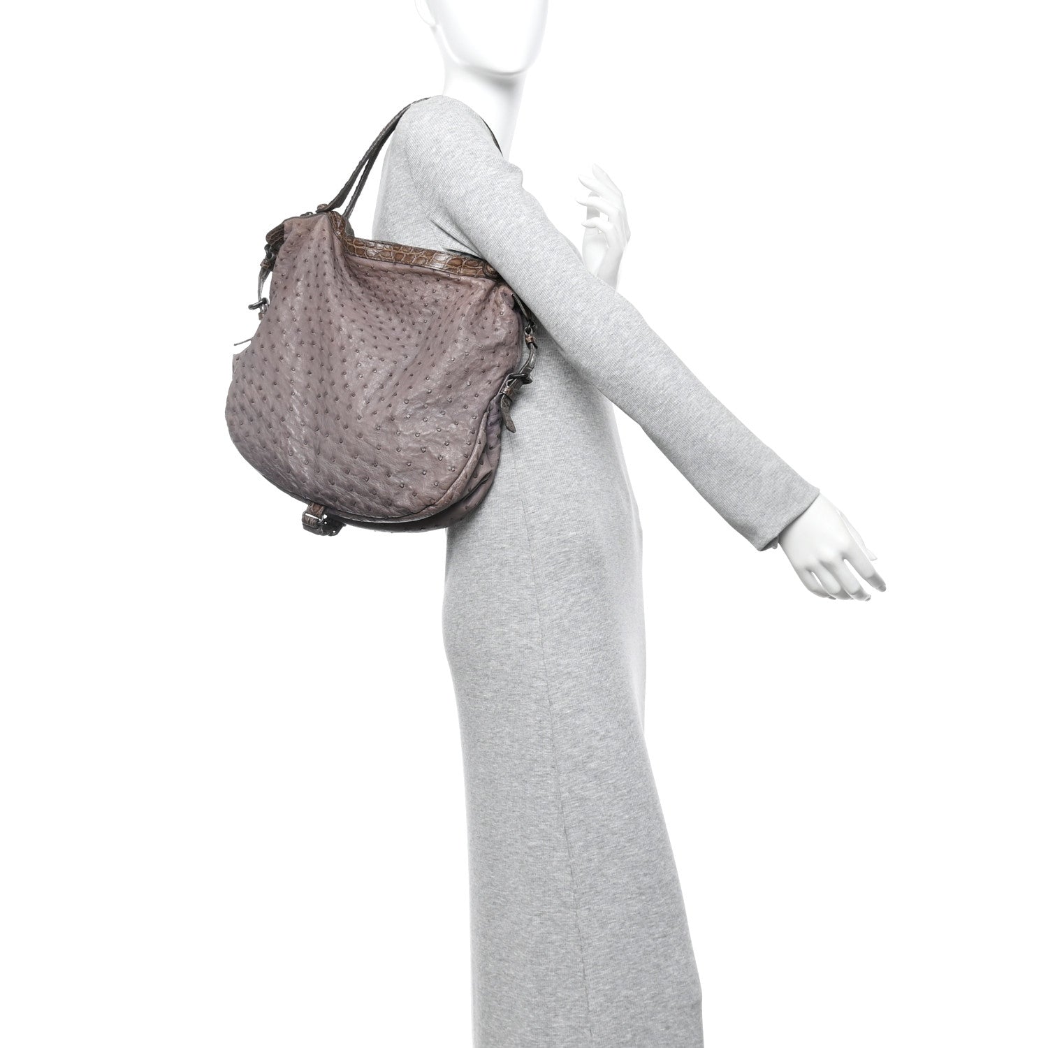 Bottega Veneta Ostrich Crocodile Shoulder Bag Purple 2 of 9