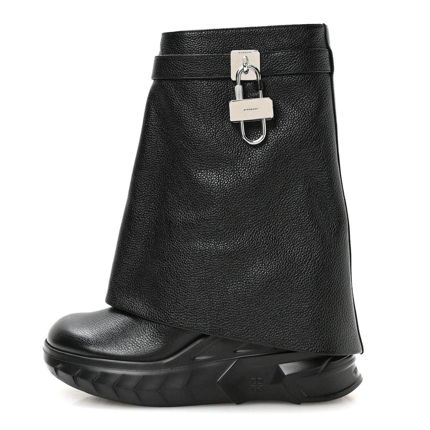 Grained Calfskin Shark Lock Biker Ankle Boots 39 Black