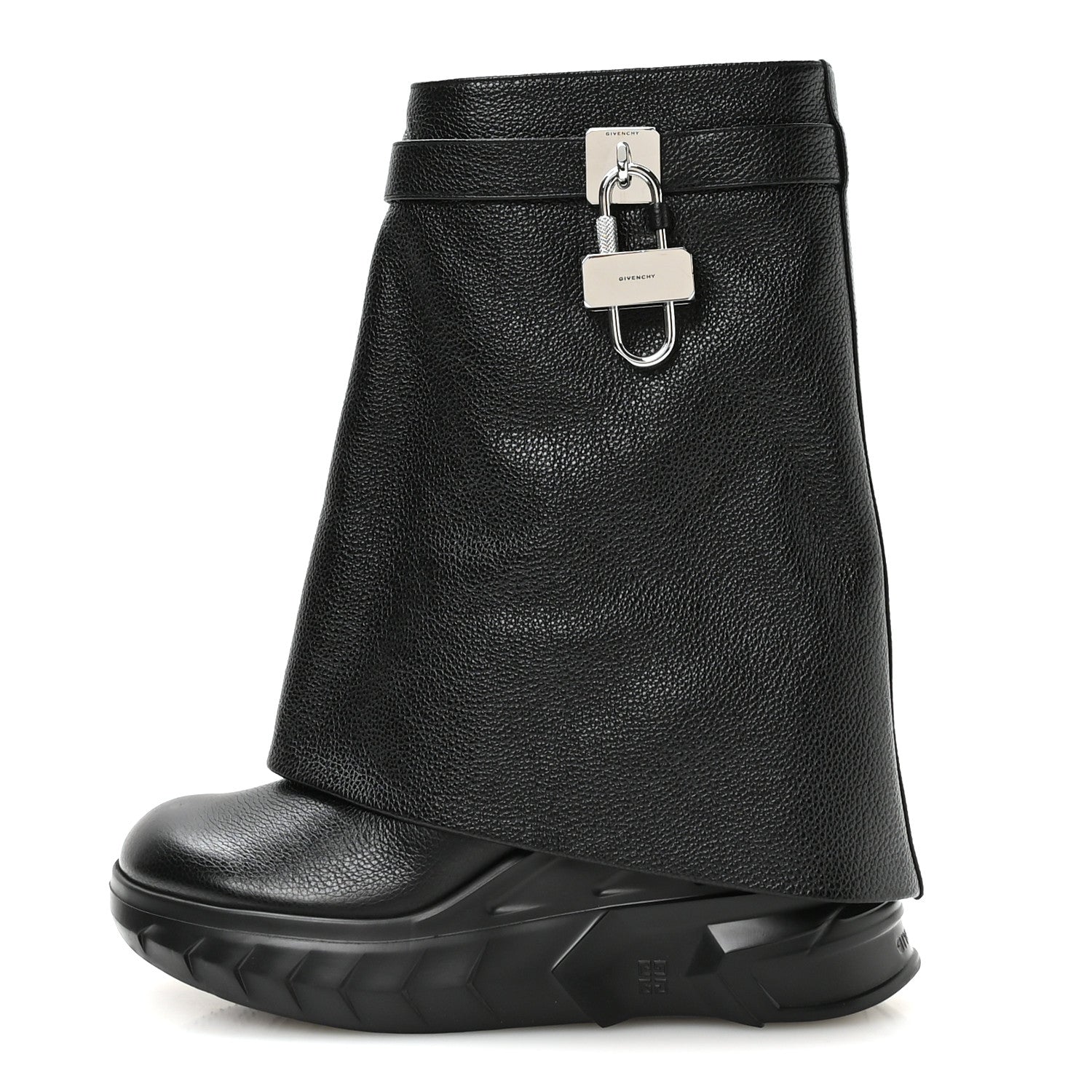 Givenchy Grained Calfskin Shark Lock Biker Ankle Boots 39 Black 1 of 8