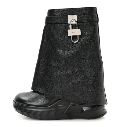 Givenchy Grained Calfskin Shark Lock Biker Ankle Boots 39 Black 1 of 8