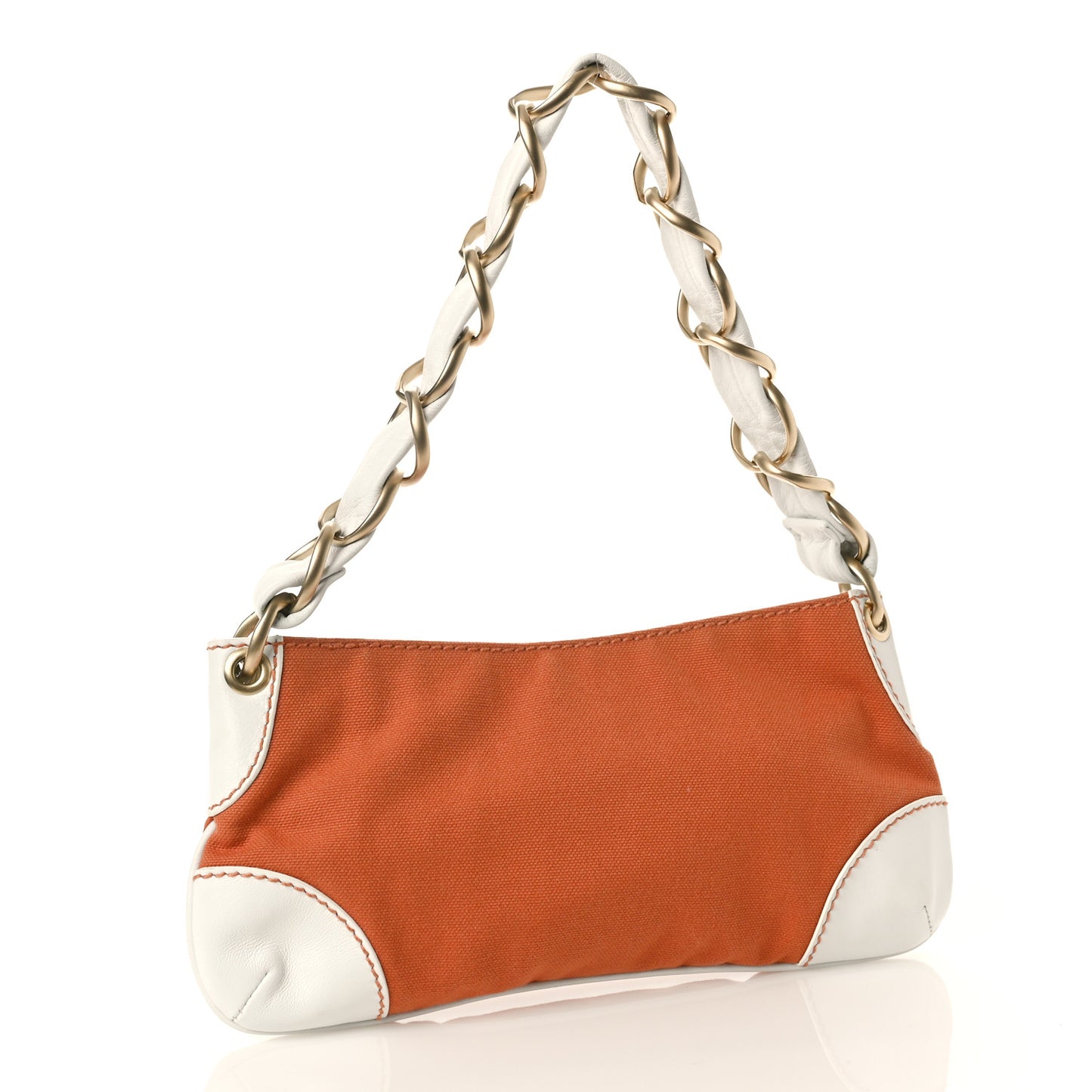 Lambskin Canvas CC Olsen Chain Small Shoulder Bag White Orange