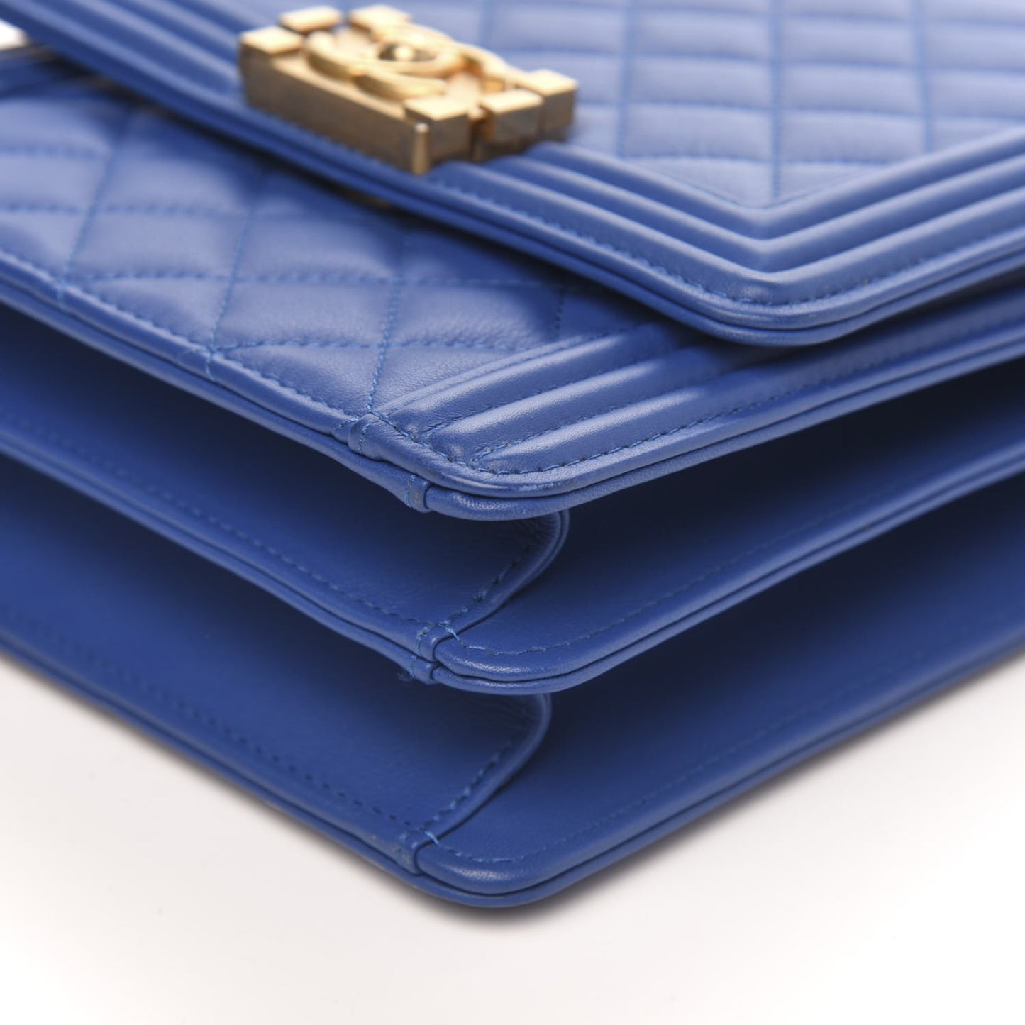 Calfskin Quilted North South Boy Flap Blue