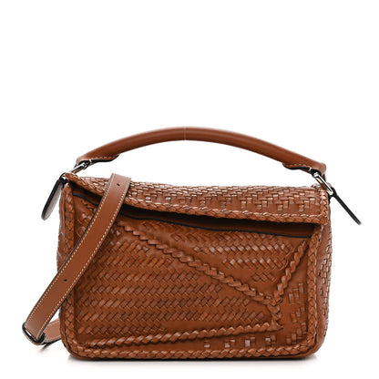 Loewe Calfskin Woven Small Puzzle Bag Tan 1 of 12