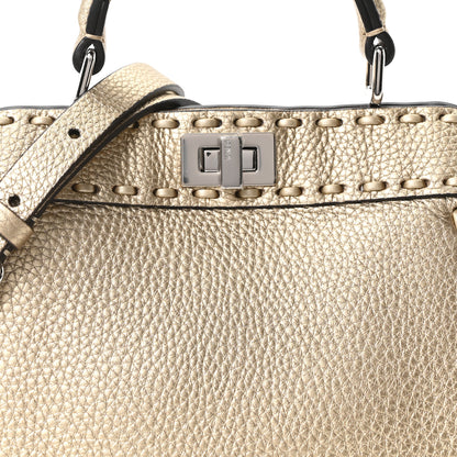 Fendi Metallic Cuoio Roma Sellerissima Nappa Sintetica Tape Stitch Petite Peekaboo I SEE U Iconic Satchel Platino 7 of 9