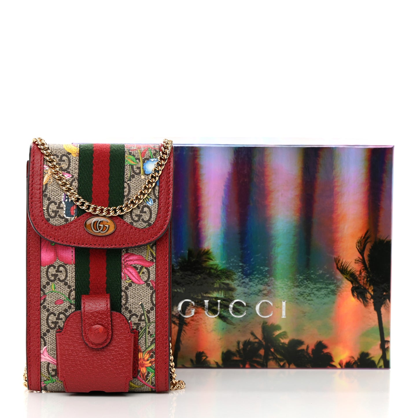 GG Supreme Monogram Flora Ophidia Phone Case Crossbody Red