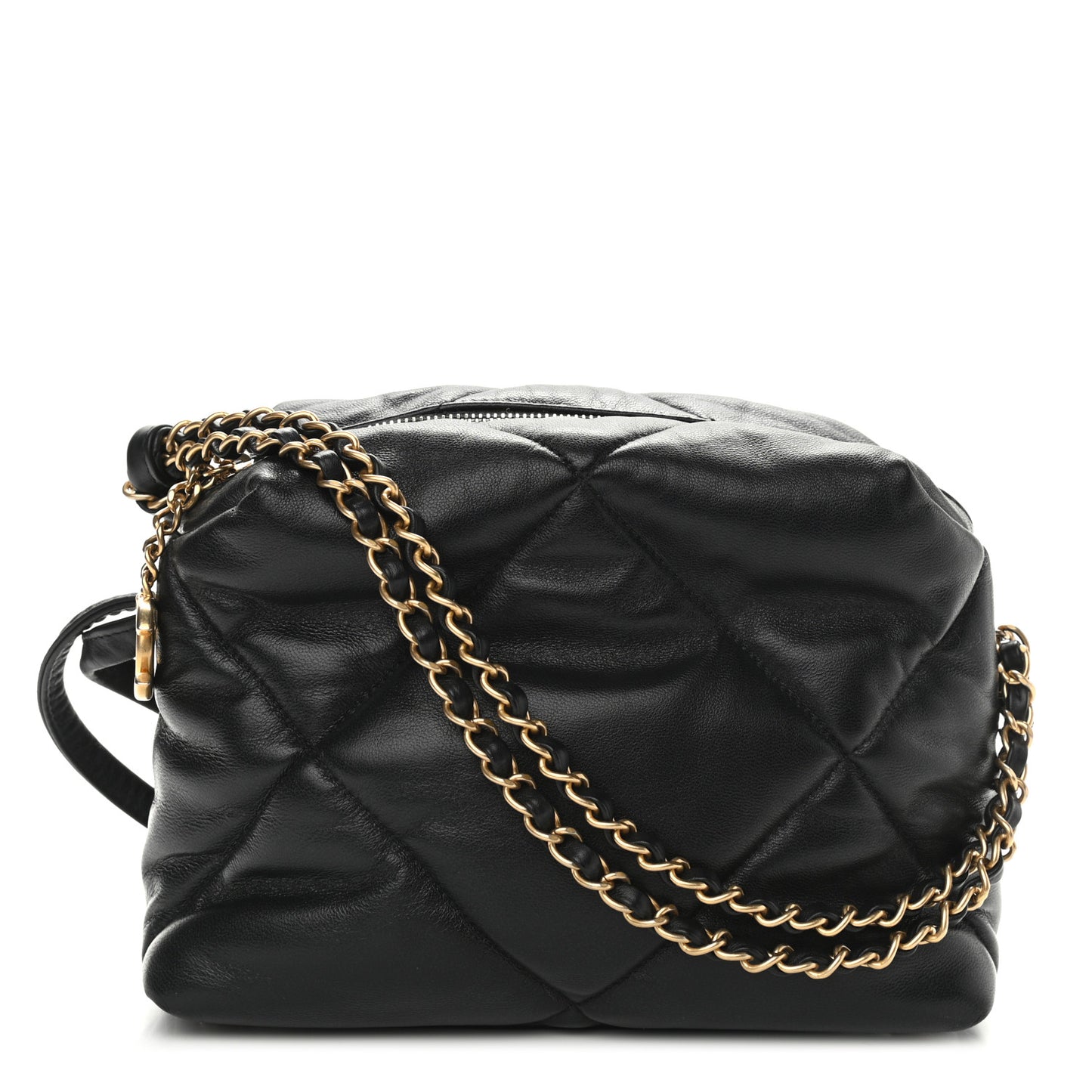 Lambskin Quilted Small Bowling Bag Black