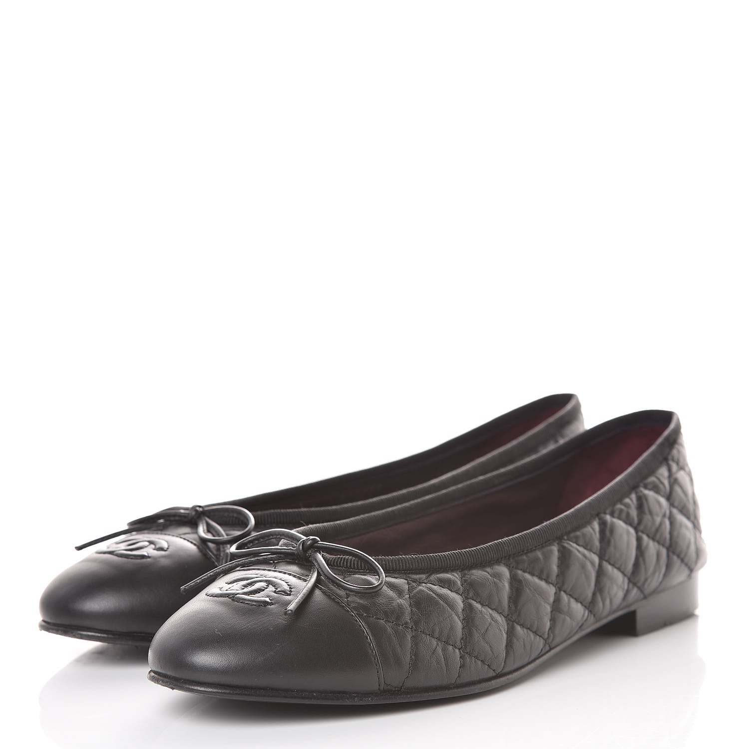 Chanel Aged Calfskin Quilted CC Cap Toe Ballerina Flats 39.5 Black 3 of 15