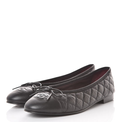 Chanel Aged Calfskin Quilted CC Cap Toe Ballerina Flats 39.5 Black 3 of 15