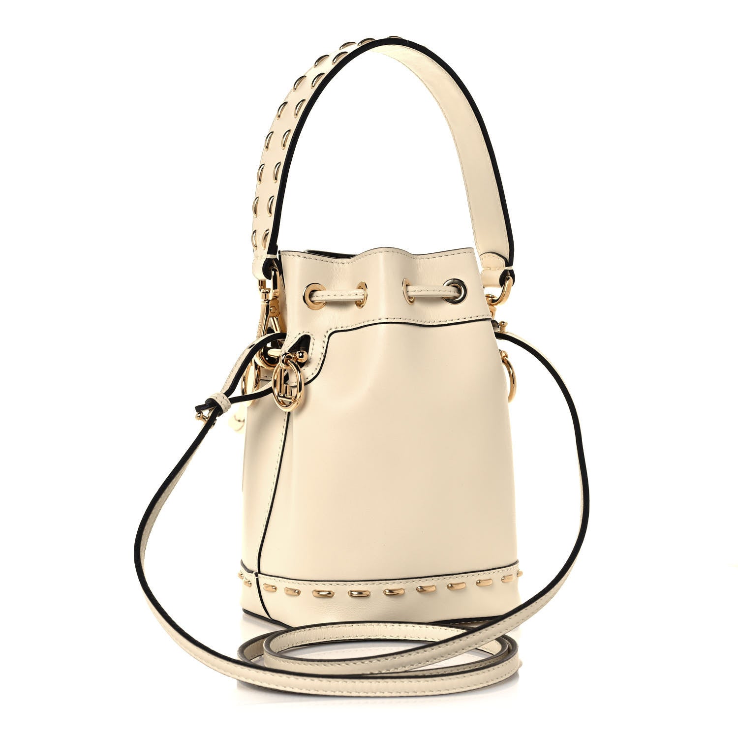 Fendi Vitello King F is Fendi Logo Debossed Metal Stitch Mini Mon Tresor Bucket Bag Pergamena 3 of 14