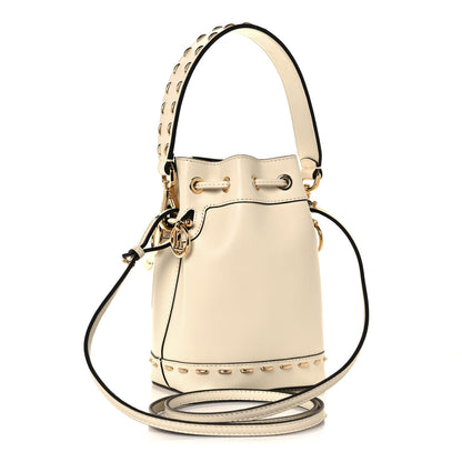 Fendi Vitello King F is Fendi Logo Debossed Metal Stitch Mini Mon Tresor Bucket Bag Pergamena 3 of 14