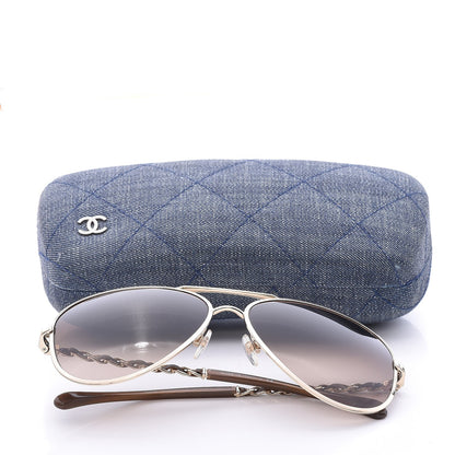 Chanel Lambskin Aviator Chain Sunglasses 4194-Q Gold 9 of 9