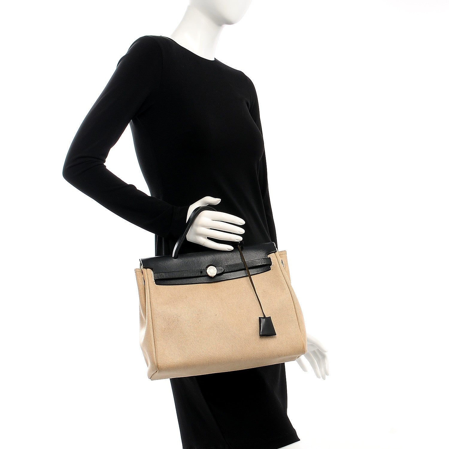 Hermes Toile Vache Calfskin Herbag 30 PM Bag Natural Black 2 of 11