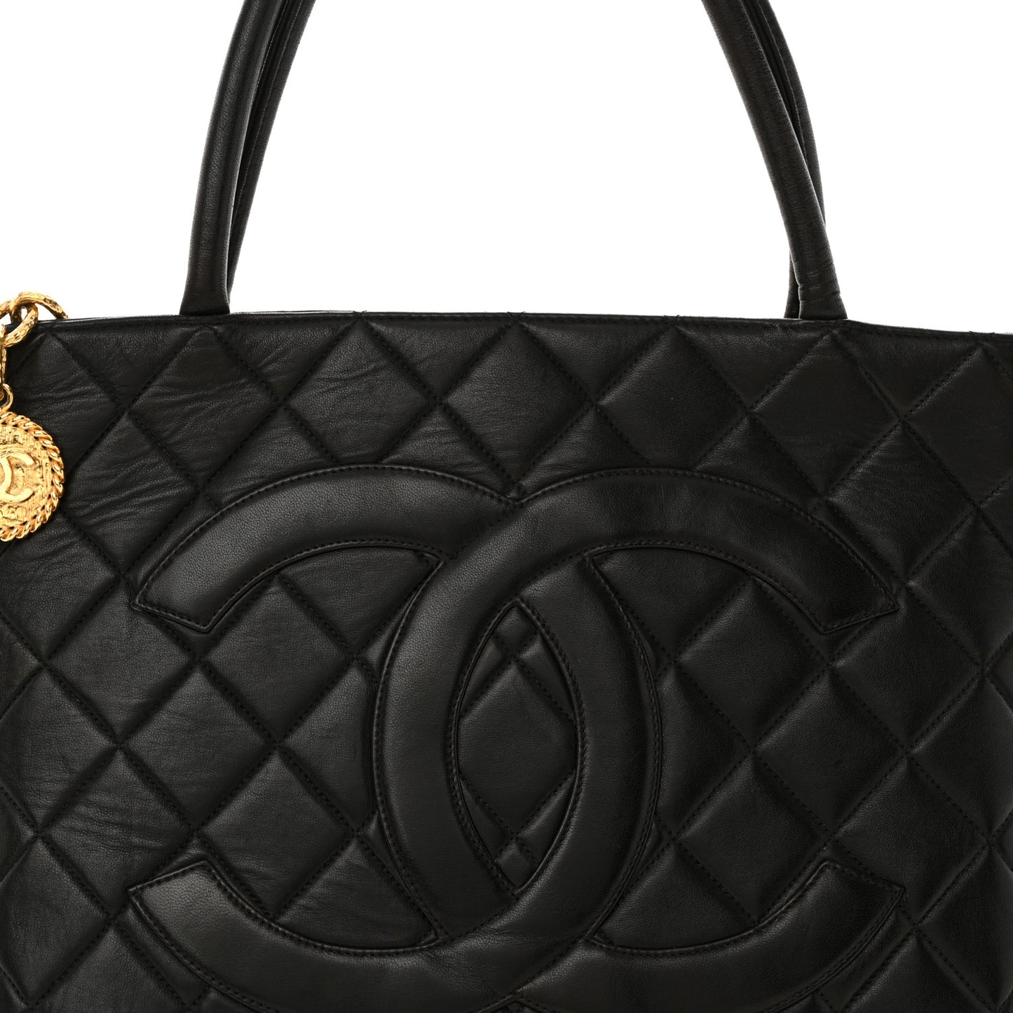Lambskin Quilted Medallion Tote Dark Brown
