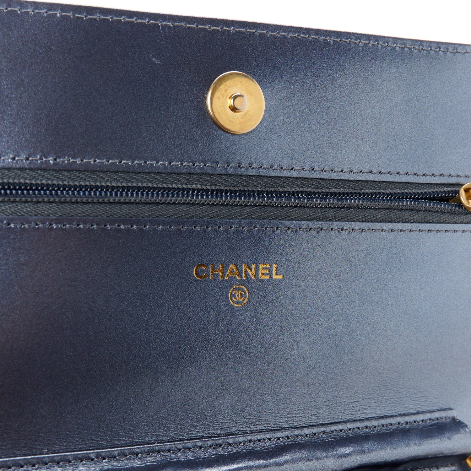 Chanel Metallic Lambskin Wallet On Chain WOC Dark Blue 6 of 12