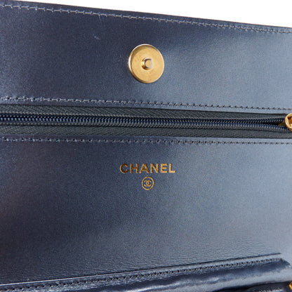 Chanel Metallic Lambskin Wallet On Chain WOC Dark Blue 6 of 12