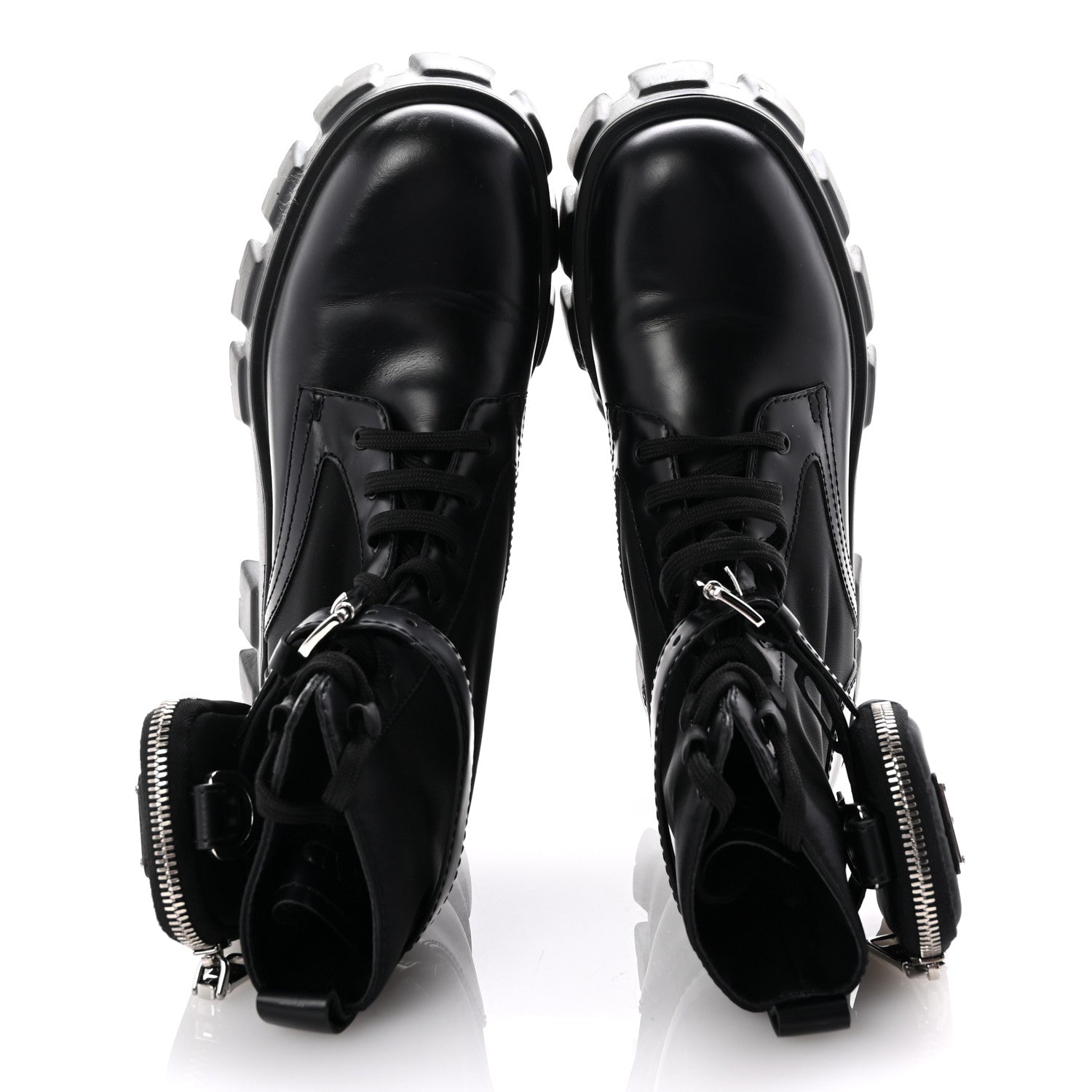 Prada Spazzolato Rois Nylon Metal Triangle Logo Monolith Pouch Pocket 55mm Boots 38 Black 3 of 10