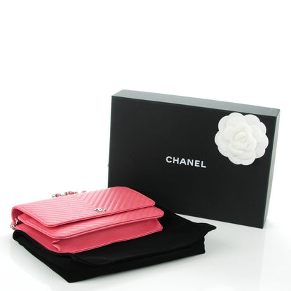 Chanel Caviar Chevron Wallet On Chain WOC Pink 4 of 8