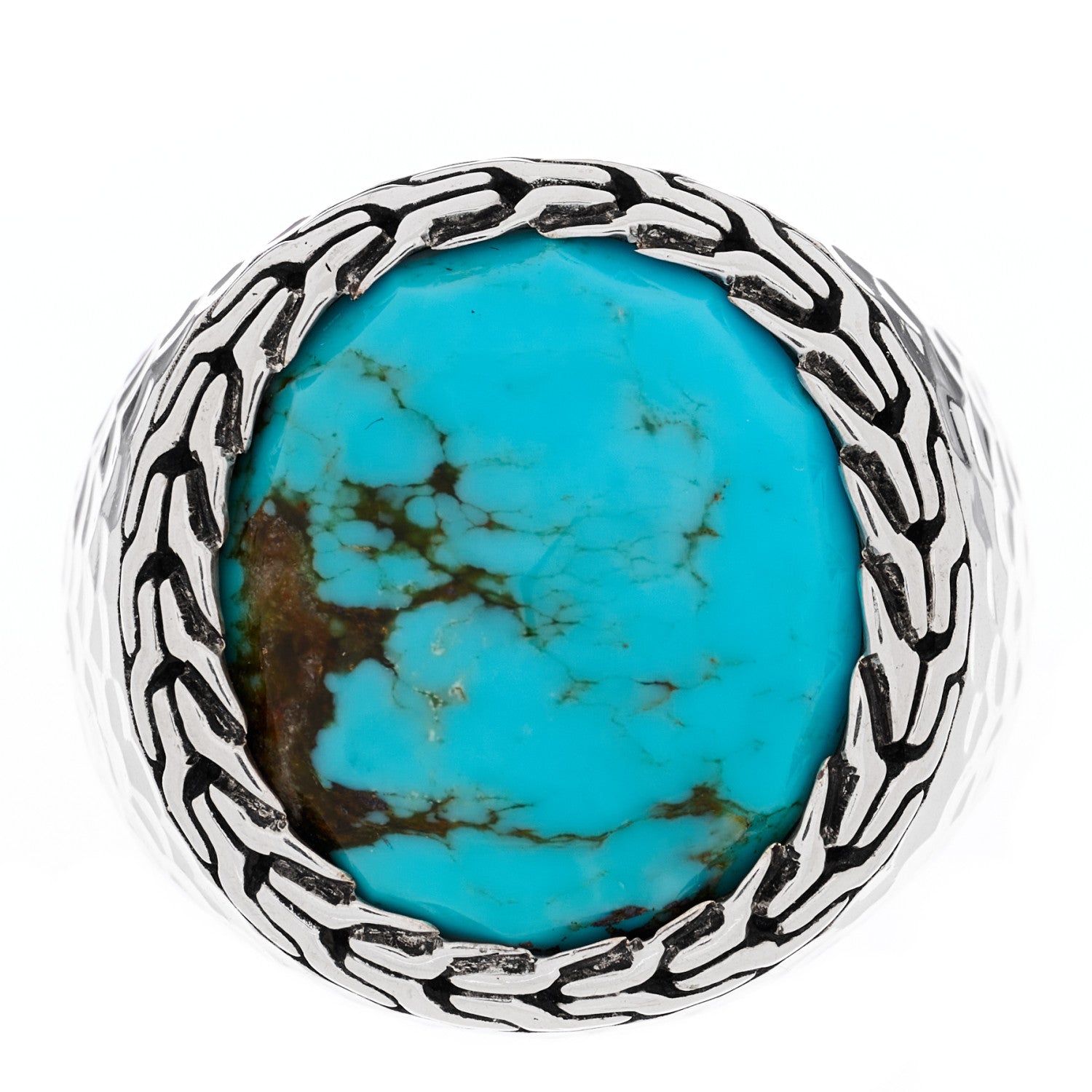 John Hardy Sterling Silver Turquoise Palu Hammered Ring 54 7 1 of 5