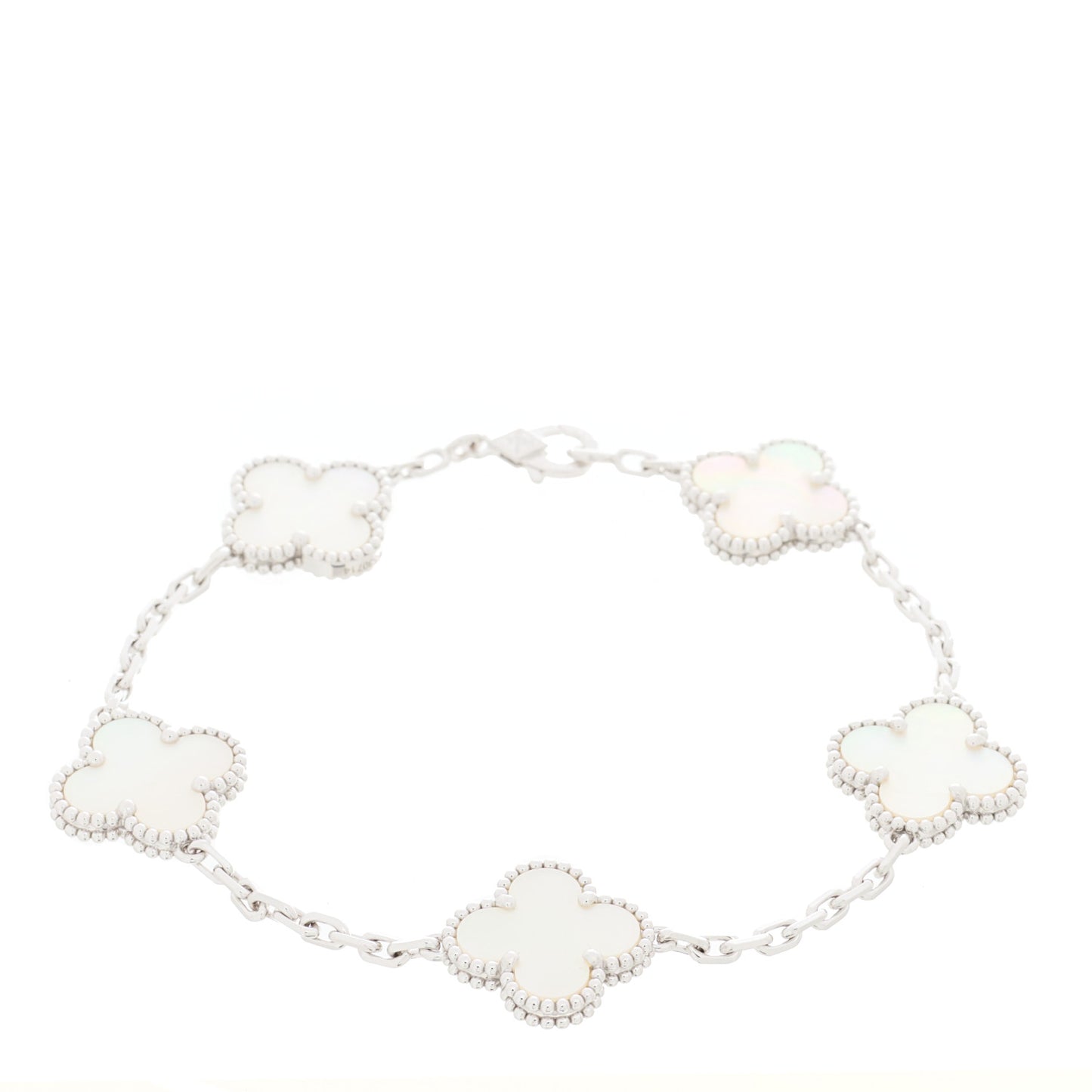 18K White Gold Mother of Pearl 5 Motifs Vintage Alhambra Bracelet
