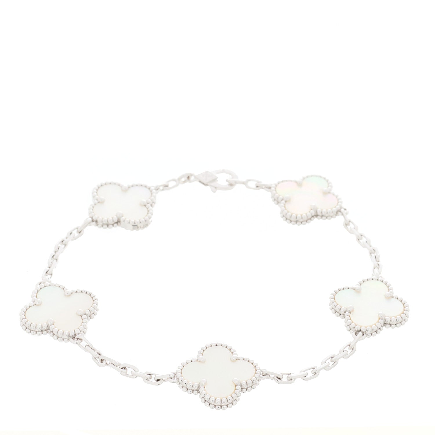Van Cleef & Arpels 18K White Gold Mother of Pearl 5 Motifs Vintage Alhambra Bracelet 1 of 5