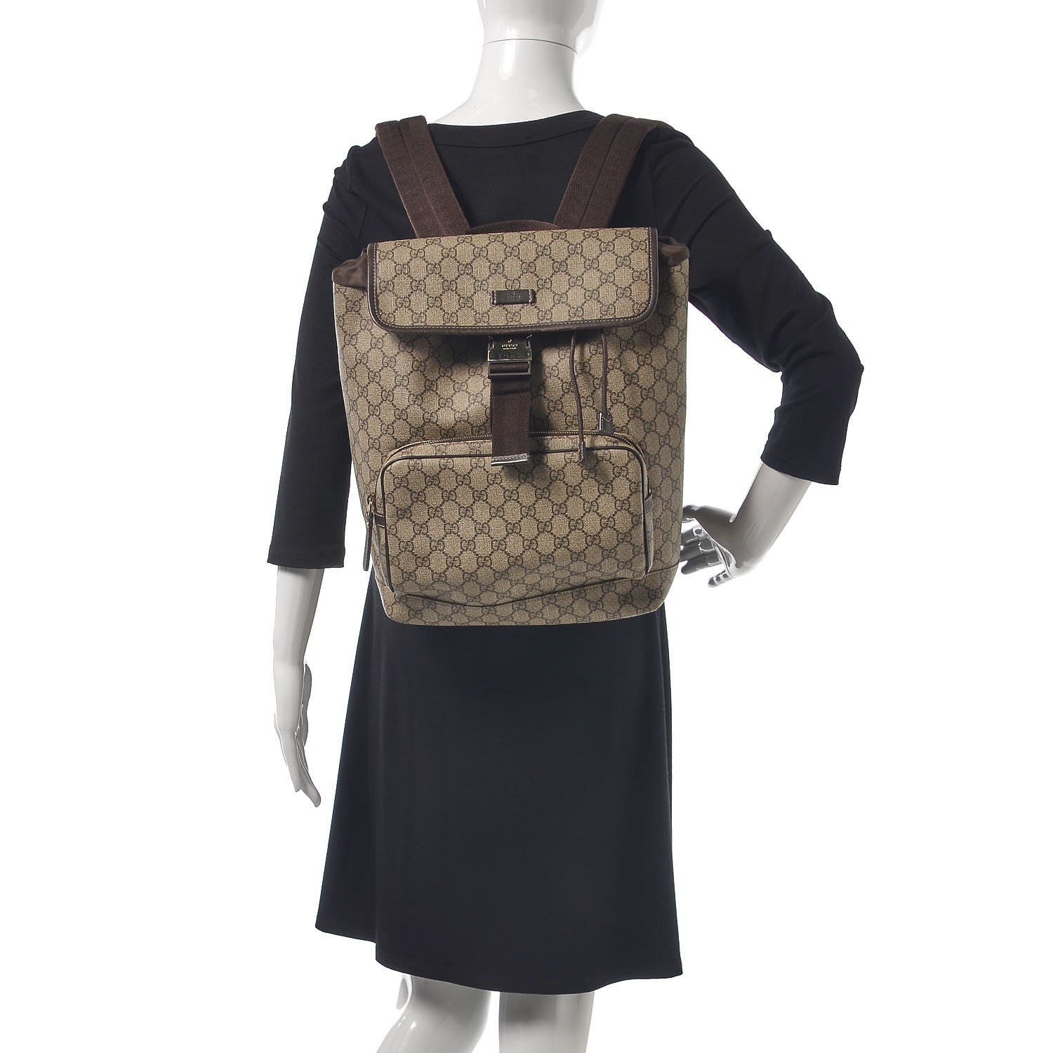 Gucci GG Supreme Monogram Medium Single Buckle Rucksack Backpack Beige Ebony Brown 2 of 8