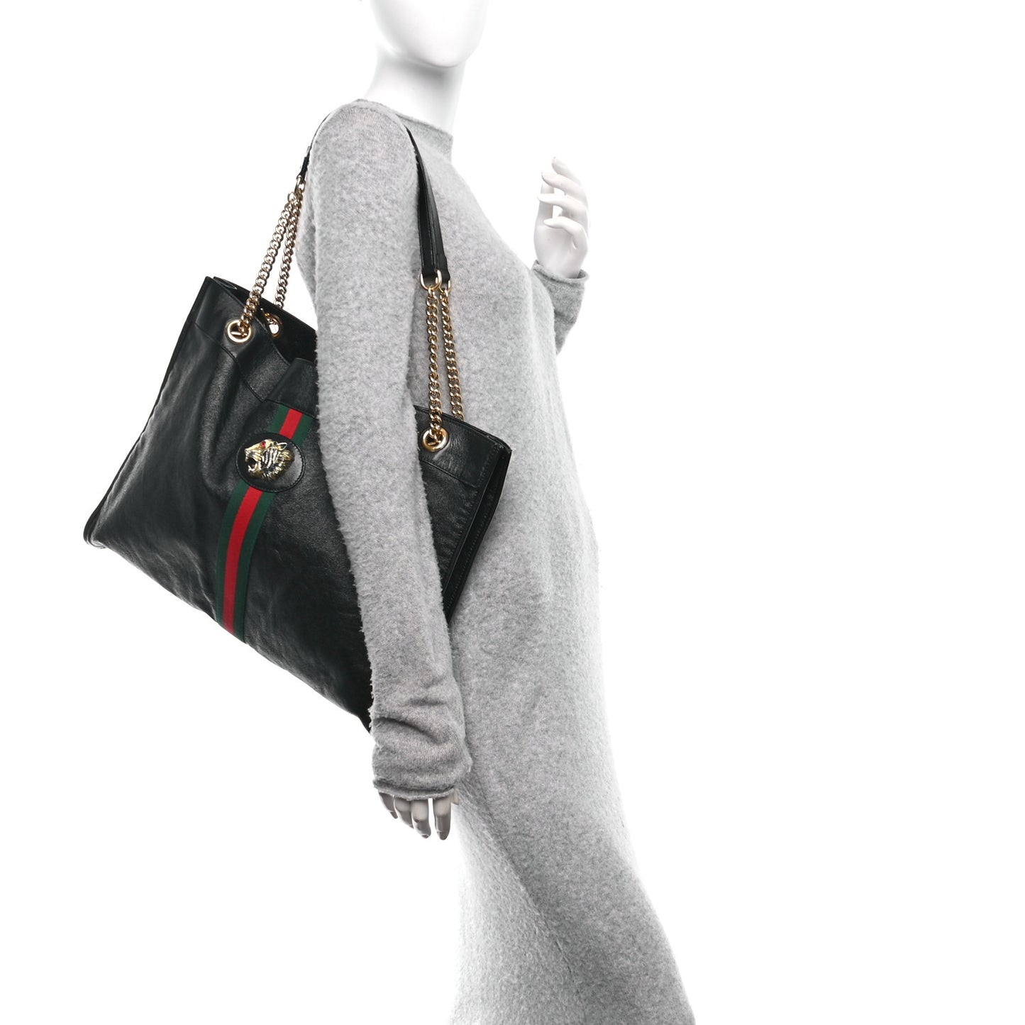 Calfskin Large Rajah Chain Tote Black