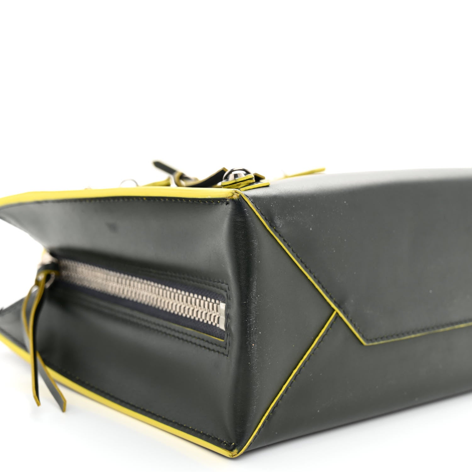 Balenciaga Rubberized Calfskin Papier Mini A4 Zip Around Tote Green Yellow 8 of 10