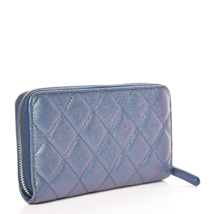 Chanel Iridescent Caviar Quilted Medium Zip Around Wallet Dark Blue 3 of 11