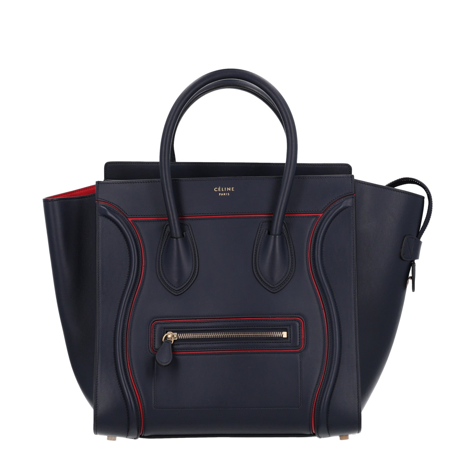 Celine Satin Debossed Calfskin Mini Luggage Navy Blue 1 of 10