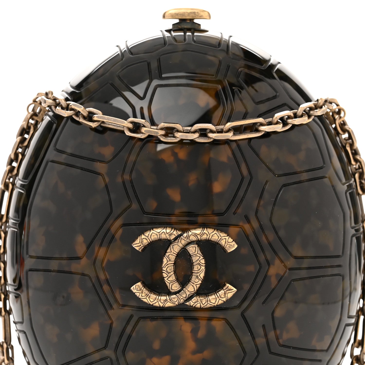 Chanel Plexiglass Tortoise Shell CC Round Minaudiere Clutch 8 of 10