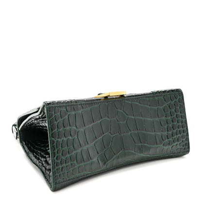 Balenciaga Shiny Calfskin Crocodile Embossed Small Hourglass Top Handle Bag Forest Green 4 of 9