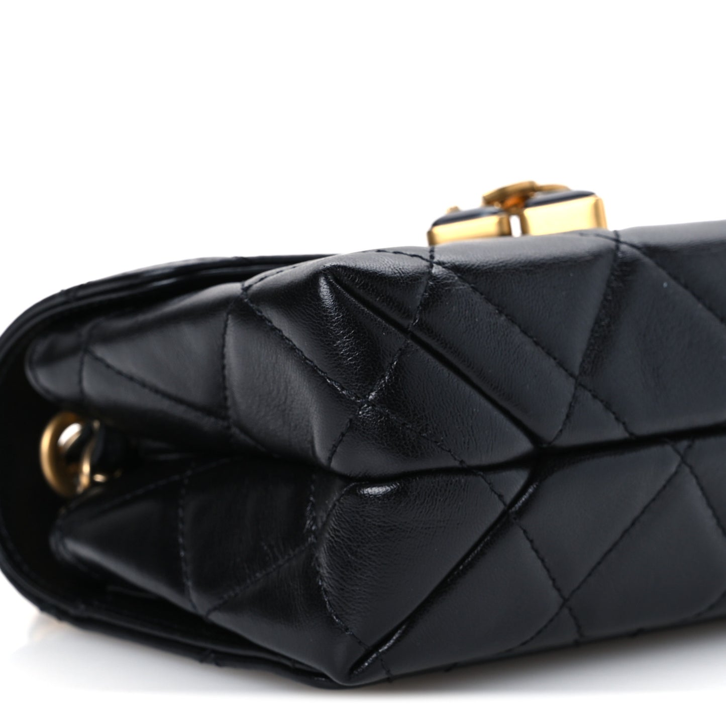 Lambskin Quilted Diamond Lock Flap Black