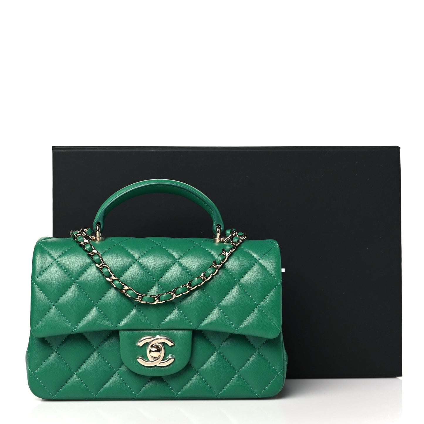 Lambskin Quilted Mini Top Handle Rectangular Flap Green