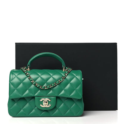 Chanel Lambskin Quilted Mini Top Handle Rectangular Flap Green 11 of 11