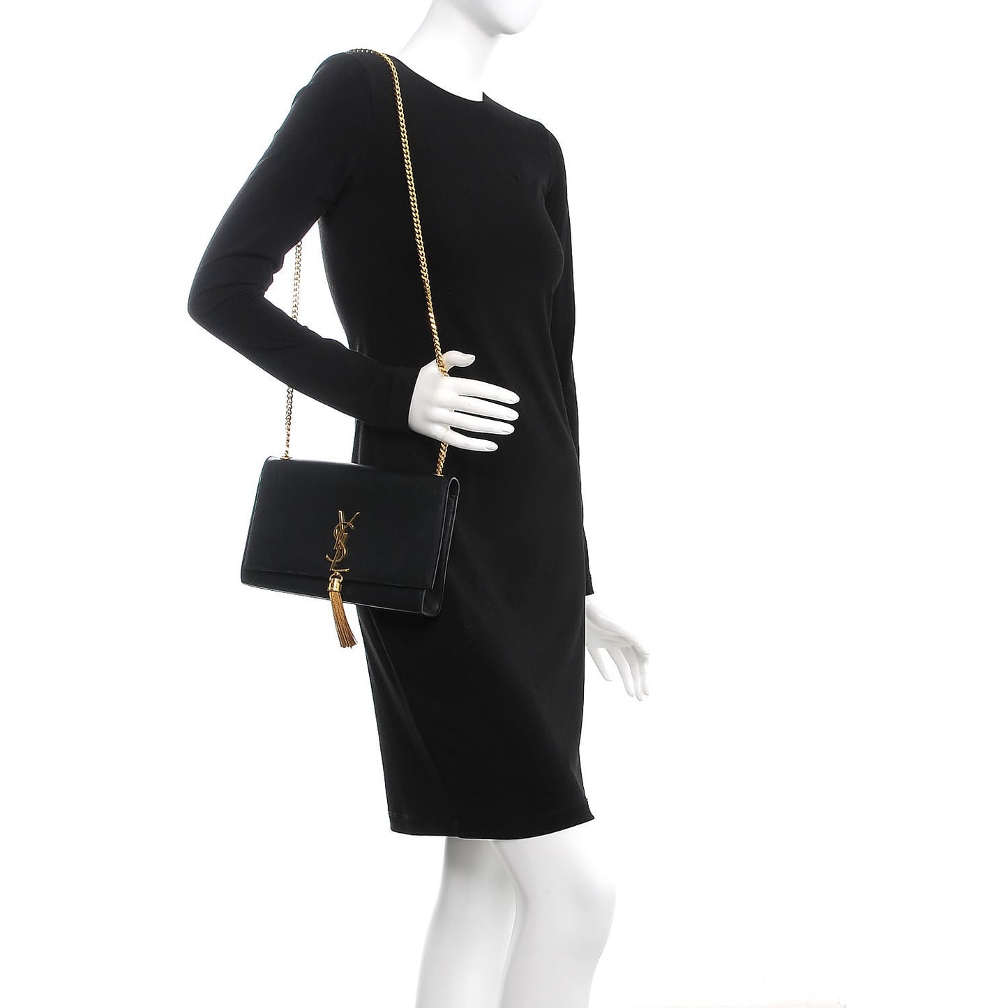 Smooth Calfskin Medium Classic Monogram Kate Tassel Satchel Black