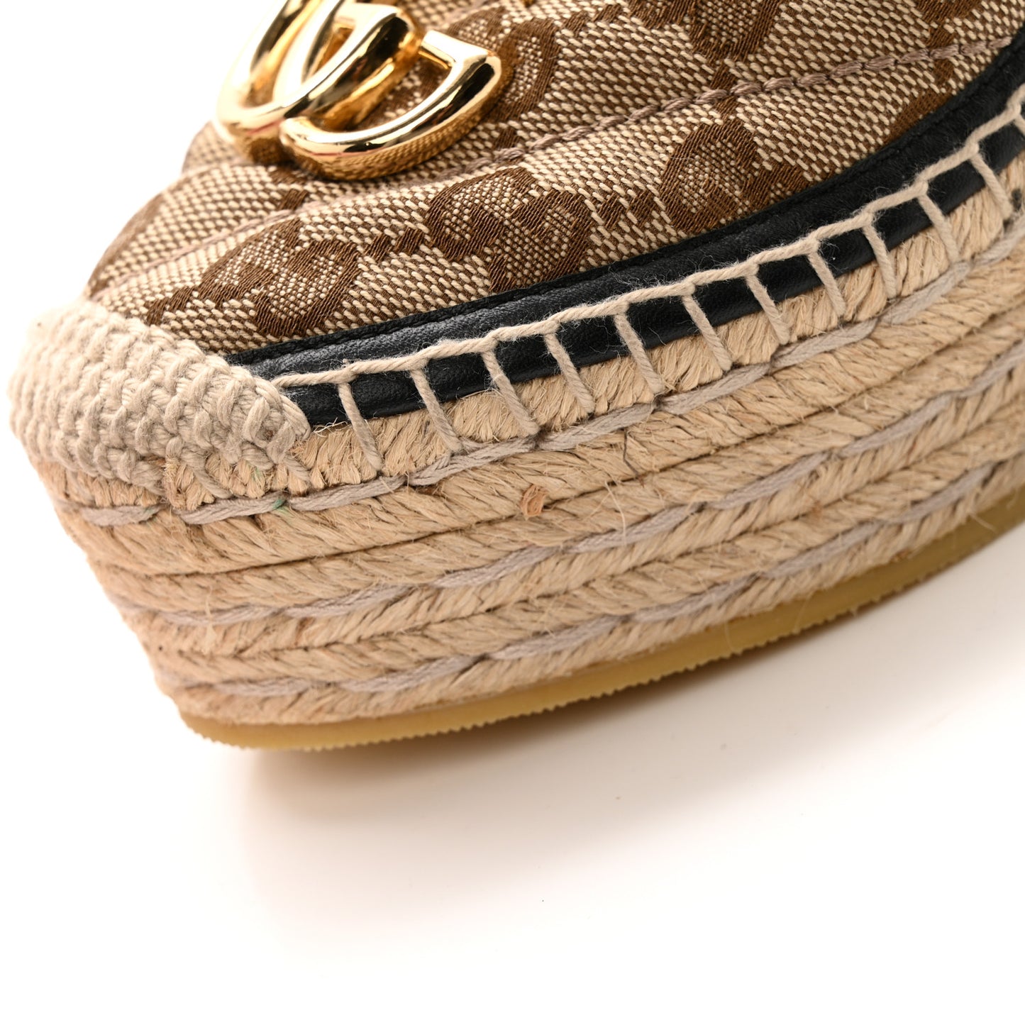 Monogram Matelasse GG Marmont Ankle Wrap Platform 35/120mm Espadrille Wedges 37 Beige Ebony Black Sand Storm
